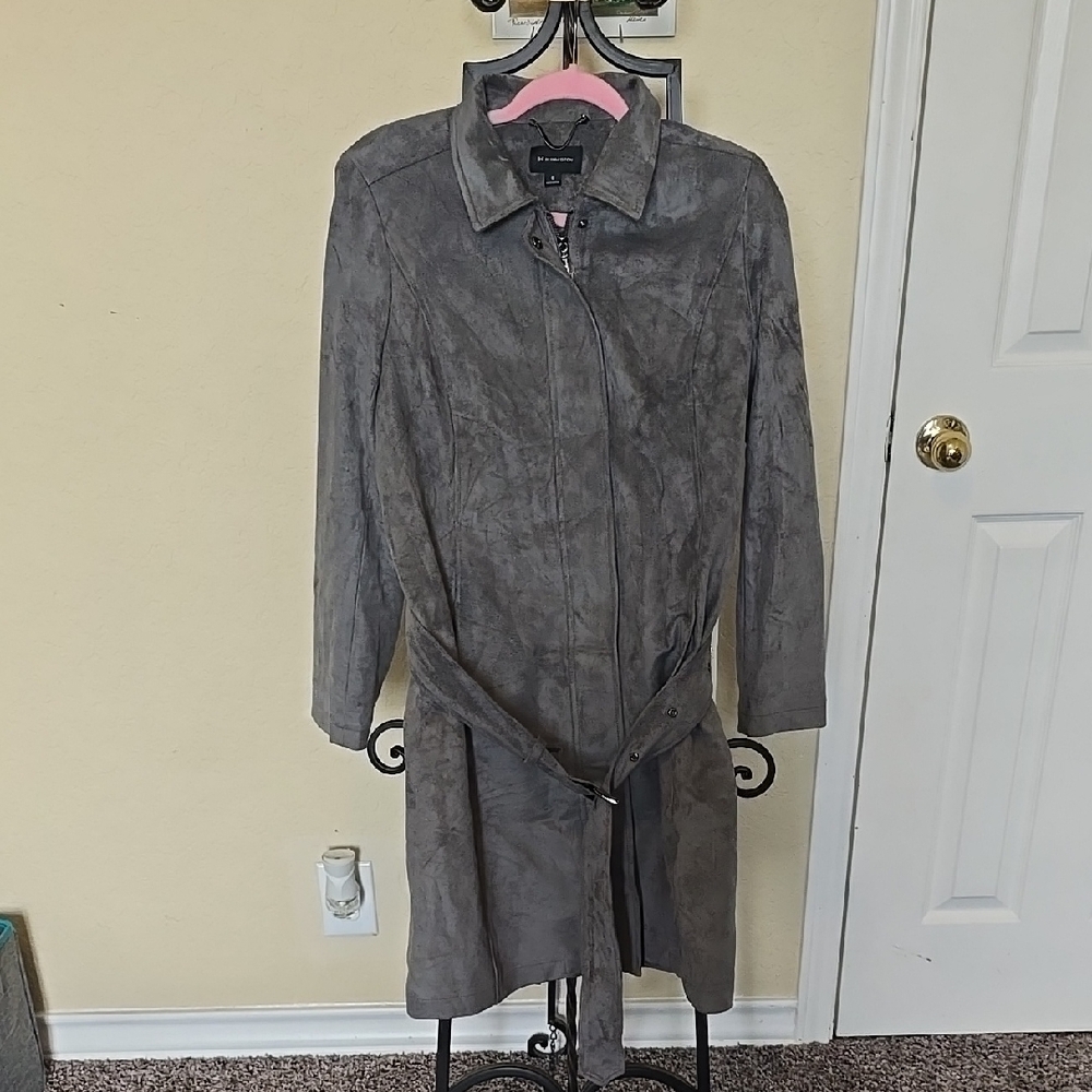 H by Halston Gray Trench Coat with Suede-like Finish